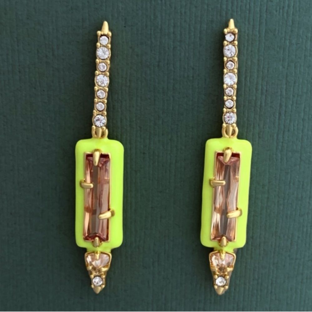 ALEXIS BITTAR • NEW Neon Enamel Framed Peach CZ Crystal Post Drop Earrings